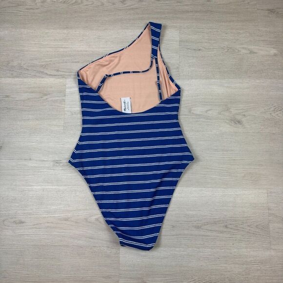 Madewell One Shoulder Striped One Piece Swimsuit Womens Large Blue White - Picture 4 of 7